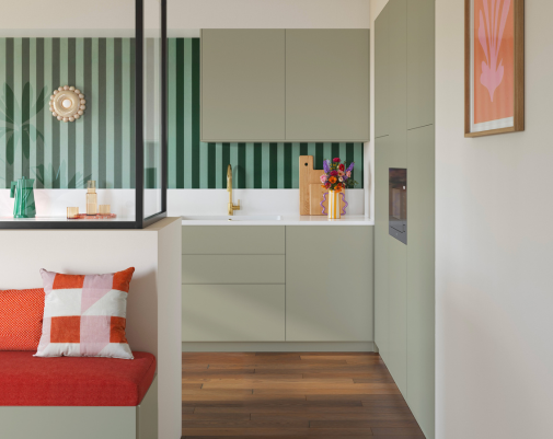 Cuisine avec caisson Ikea Metod et façade Serena vert sauge RYK