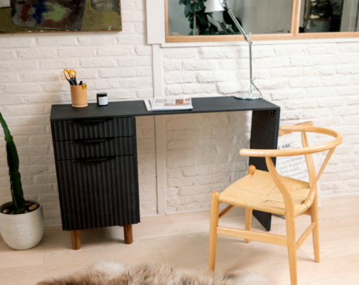 Bureau d'appoint avec Caisson Ikea metod et façade ondine noir oxyde ryk